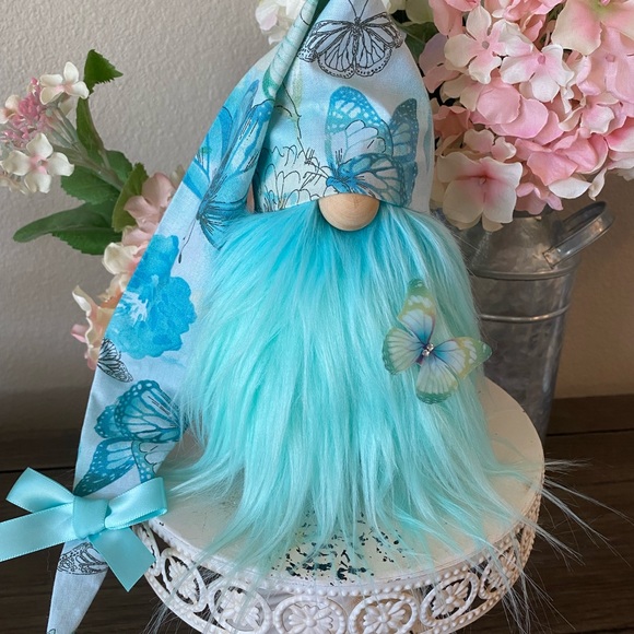 Blue Butterfly Gnome, Spring Gnome, Tiered Tray Decor - Picture 1 of 5